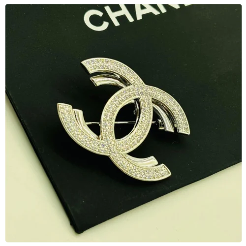 Crystal Encrusted Double "C" Logo Brooch