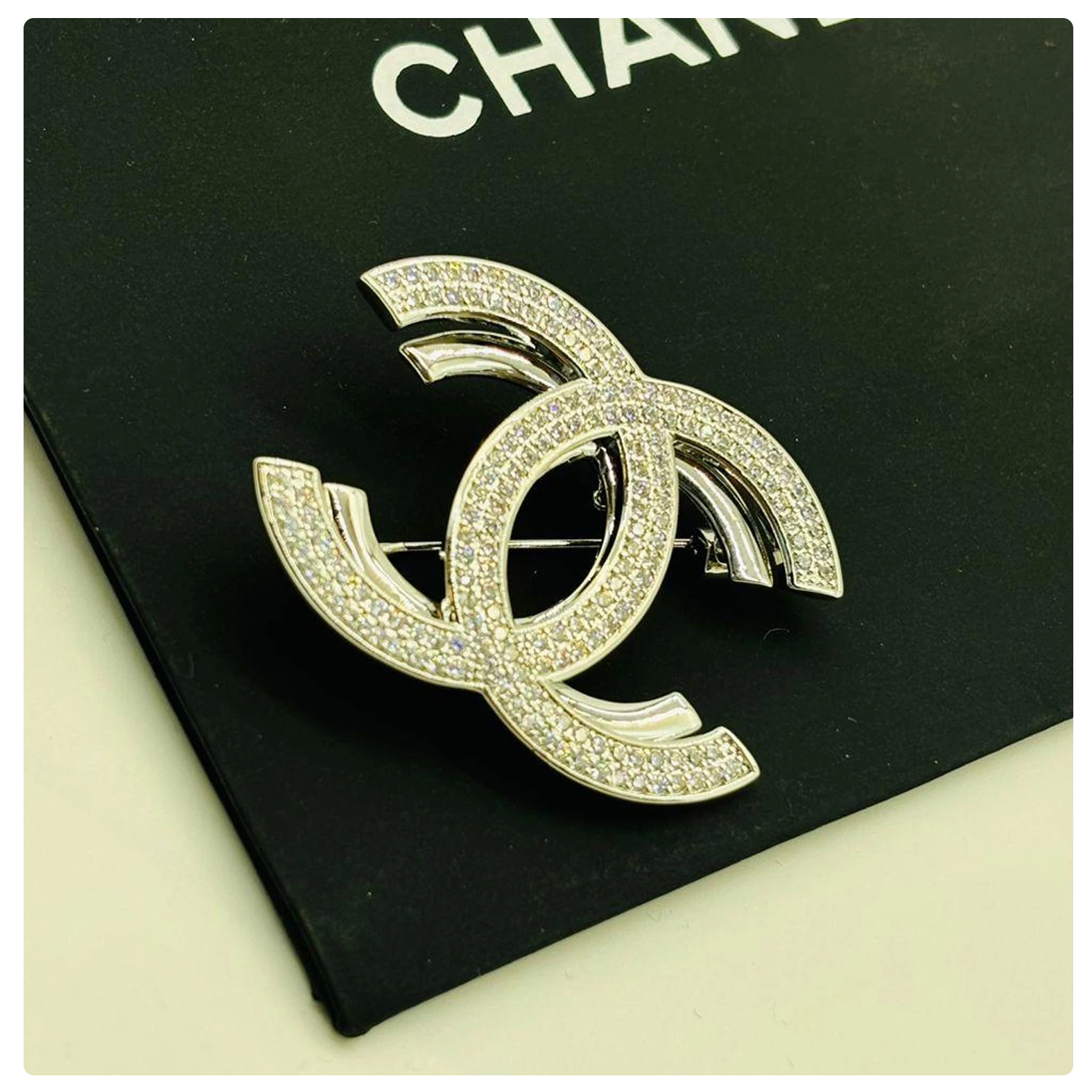 Crystal Encrusted Double "C" Logo Brooch